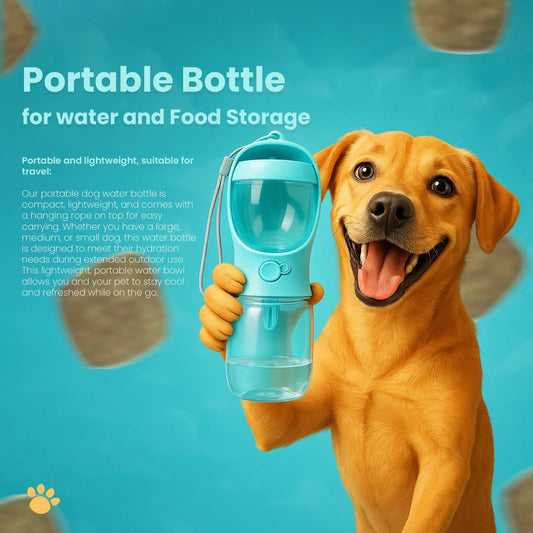 ThirstyTails™ 2-in-1 Pet Water & Food Bottle – Portable Dog & Cat Feeder for Outdoor Travel